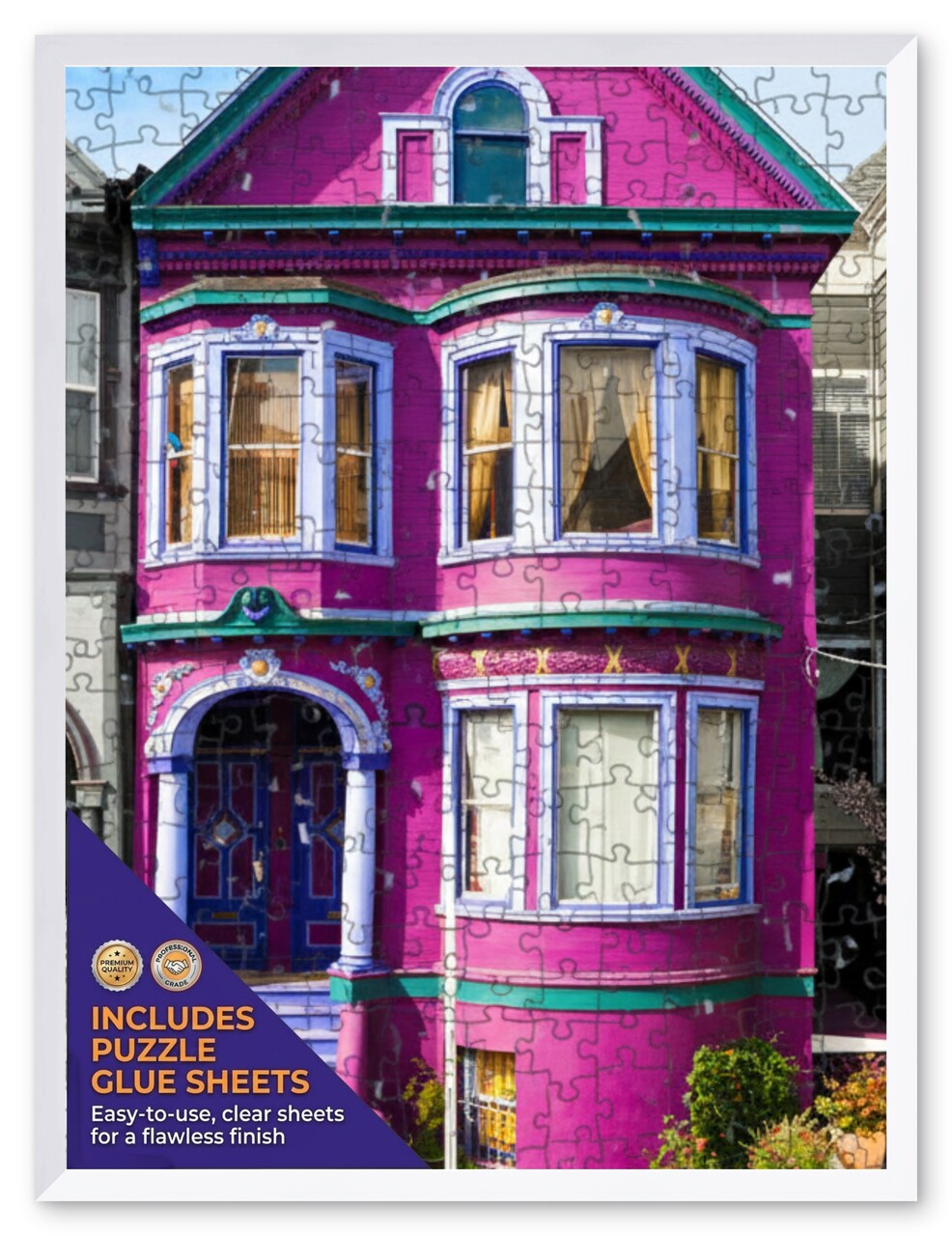 CustomPictureFrames.com Solid Wood Round Mat Puzzle Frame - Multiple Sizes - Black Precision-Cut Mat - Adhesive Preservation Sheets - Assembled in USA Made in the USA